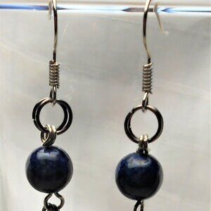 No 1401 Handmade earrings with polished stones and antique silver rings